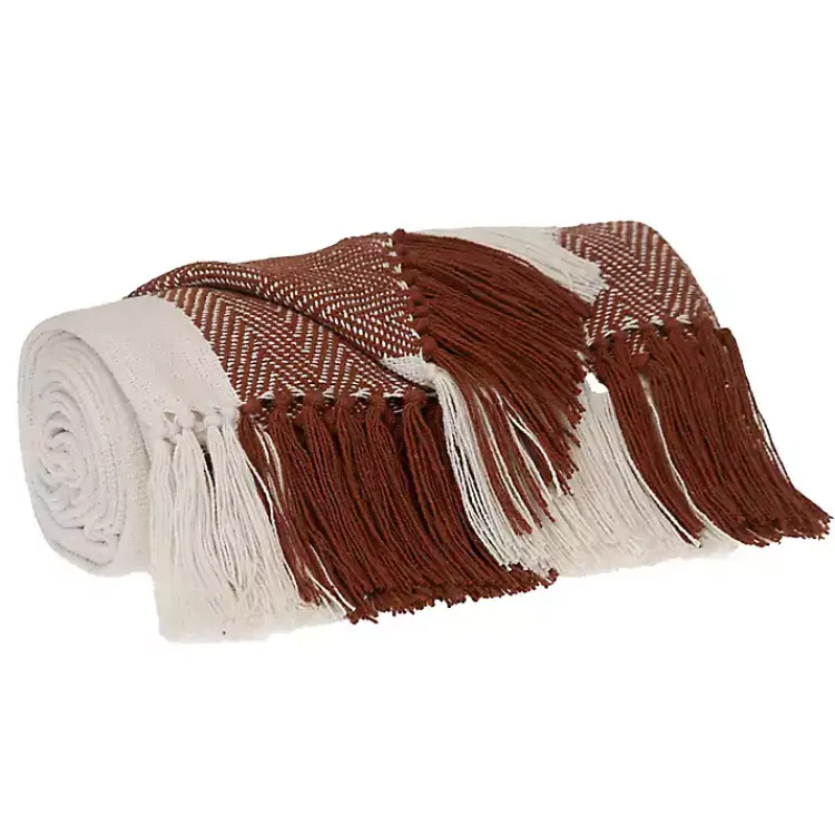 Outlet Rust Chalet Striped Fringe Throw Blankets & Throws
