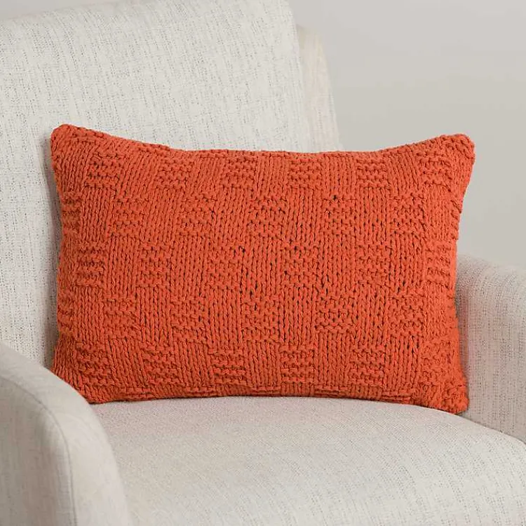 Online Rust Knit Checkerboard Lumbar Pillow Pillows