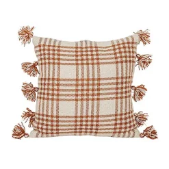 Kirklands Home Outdoor Cushions & Pillows|Rust Plaid Tassel Indoor/Outdoor Pillow