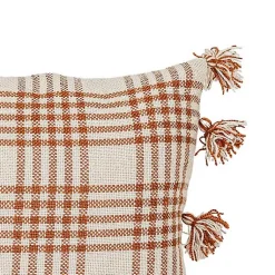 Kirklands Home Outdoor Cushions & Pillows|Rust Plaid Tassel Indoor/Outdoor Pillow