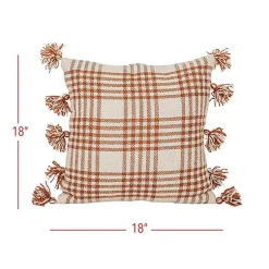 Kirklands Home Outdoor Cushions & Pillows|Rust Plaid Tassel Indoor/Outdoor Pillow