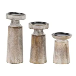 Hot Rust Rustic Mango Wood 3-pc. Candle Holder Set Candle Holders