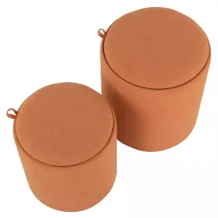 Kirklands Home Benches & Ottomans|Rust Upholstered Ottomans with Tray Tops, Set of 2 Orange