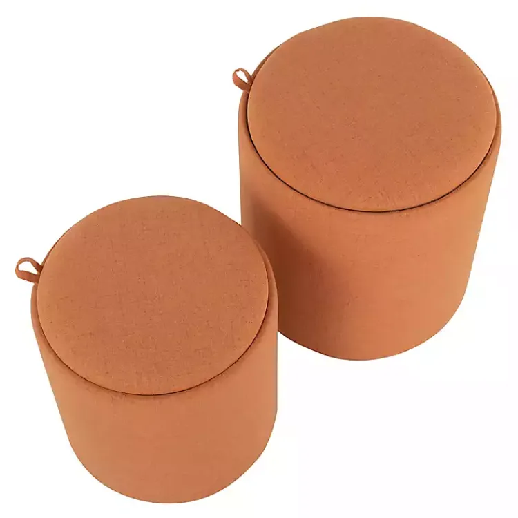 Kirklands Home Benches & Ottomans|Rust Upholstered Ottomans with Tray Tops, Set of 2 Orange