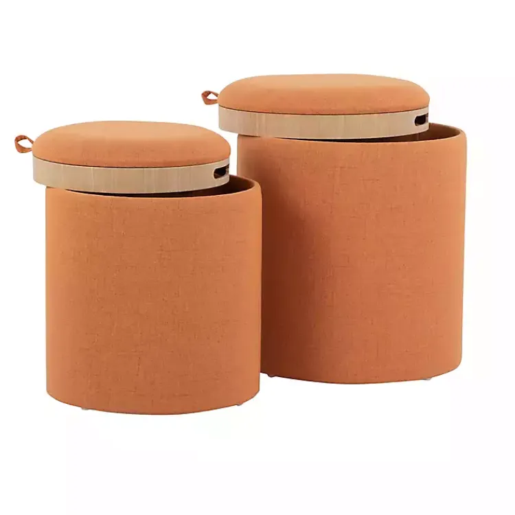 Kirklands Home Benches & Ottomans|Rust Upholstered Ottomans with Tray Tops, Set of 2 Orange