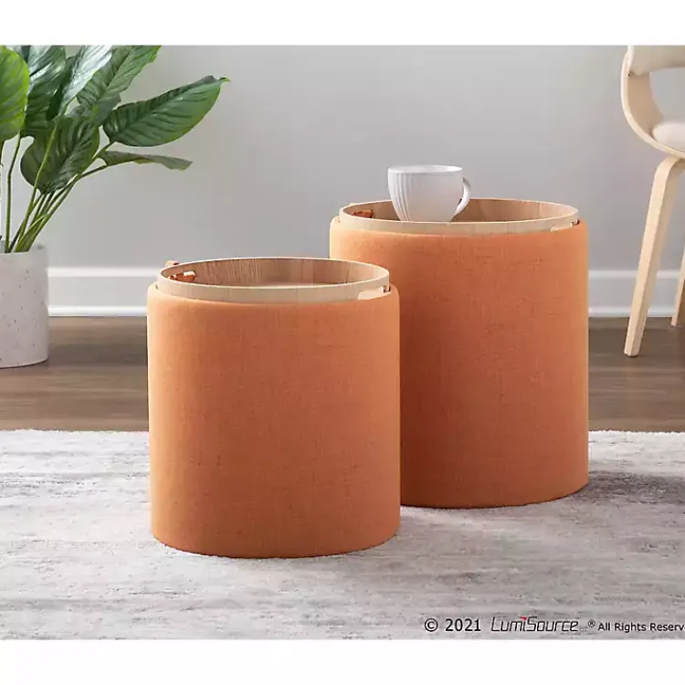 Kirklands Home Benches & Ottomans|Rust Upholstered Ottomans with Tray Tops, Set of 2 Orange