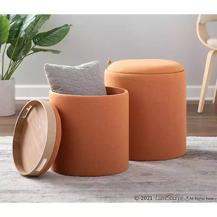 Kirklands Home Benches & Ottomans|Rust Upholstered Ottomans with Tray Tops, Set of 2 Orange