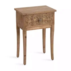 Kirklands Home Accent & End Tables|Rustic Ornate Carved Wood Accent Table Brown