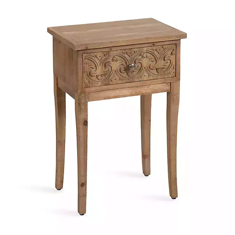Kirklands Home Accent & End Tables|Rustic Ornate Carved Wood Accent Table Brown