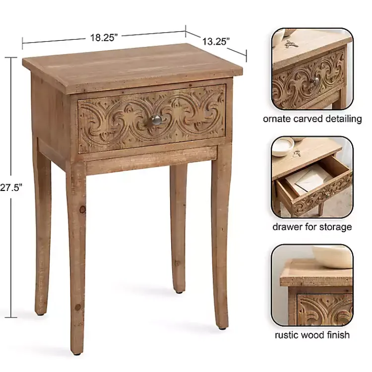 Kirklands Home Accent & End Tables|Rustic Ornate Carved Wood Accent Table Brown
