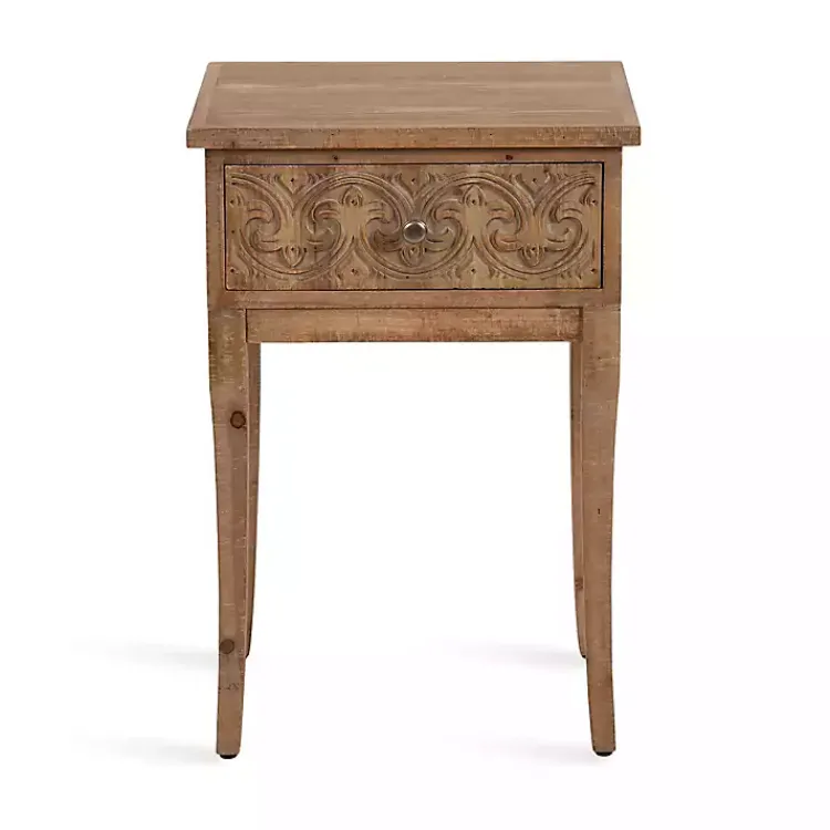 Kirklands Home Accent & End Tables|Rustic Ornate Carved Wood Accent Table Brown