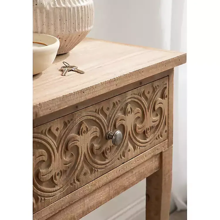 Kirklands Home Accent & End Tables|Rustic Ornate Carved Wood Accent Table Brown