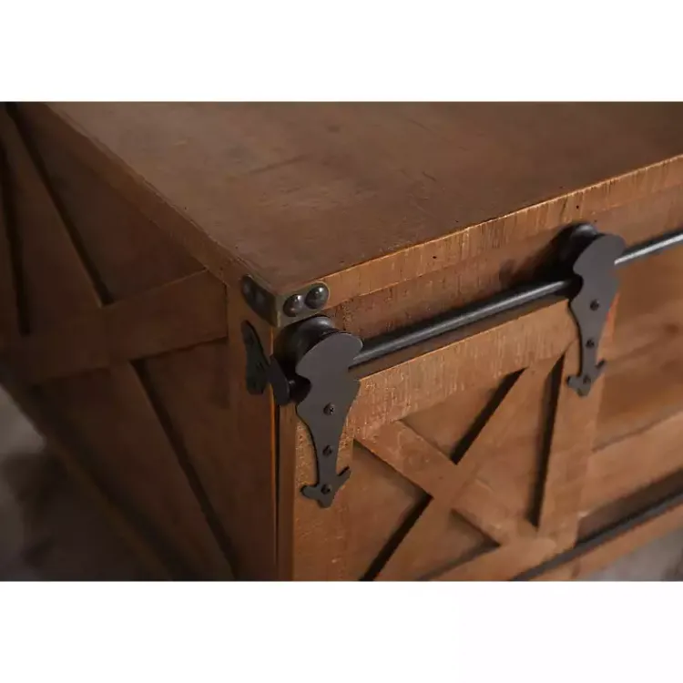 Kirklands Home Coffee Tables|Rustic Fir Wood Rolling Barn Door Coffee Table Tan