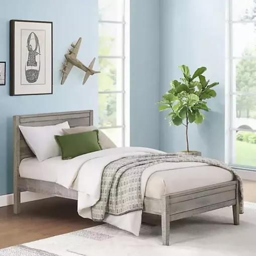 Kirklands Home Beds & Headboards|Rustic Gray Pine Panel Twin Bed Frame