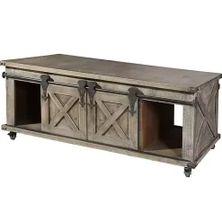 Kirklands Home Coffee Tables|Rustic Wood Rolling Barn Door Coffee Table Gray