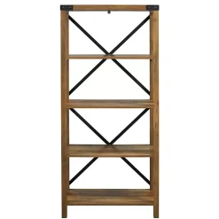 Kirklands Home Office Furniture|Rustic Oak Metal X Frame Back Bookshelf Brown