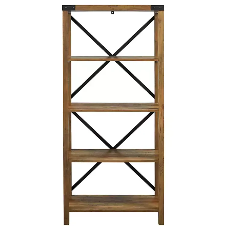 Kirklands Home Office Furniture|Rustic Oak Metal X Frame Back Bookshelf Brown