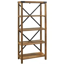 Kirklands Home Office Furniture|Rustic Oak Metal X Frame Back Bookshelf Brown