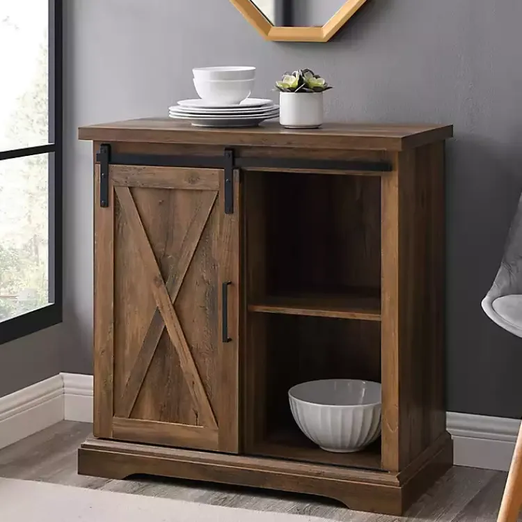Kirklands Home Cabinets & Sideboards|Rustic Oak Sliding Barn Door Cabinet Brown