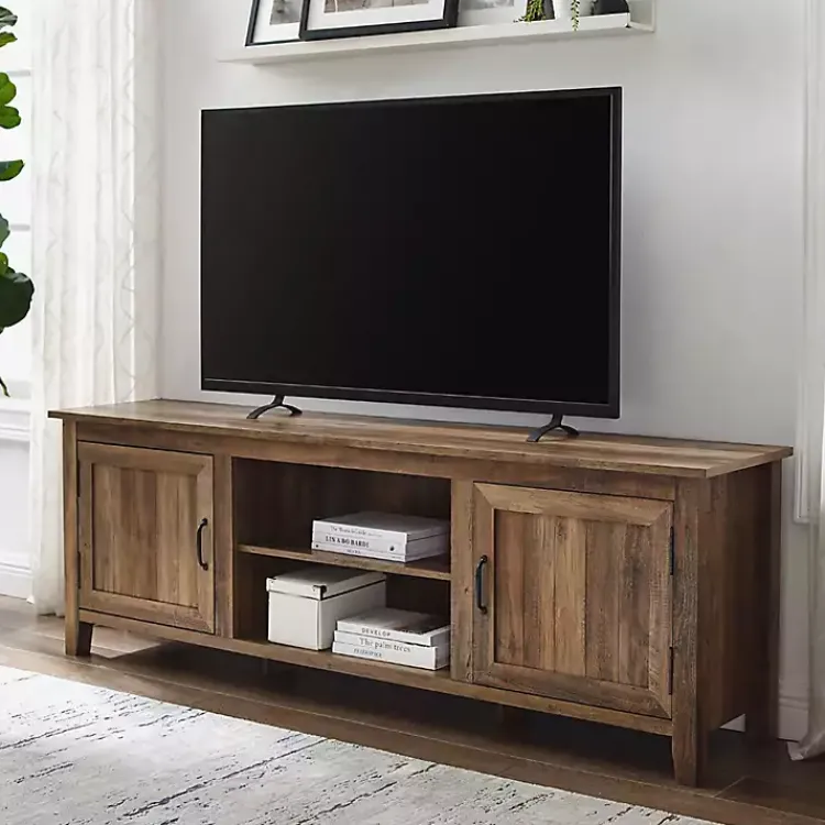 Kirklands Home Tv Stands & Media Consoles|Rustic Oak Wood Grooved Door TV Stand Brown