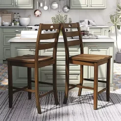 Kirklands Home Bar Stools & Counter Height Stools|Rustic Oak Wood Quinby Counter Stools, Set of 2 Brown