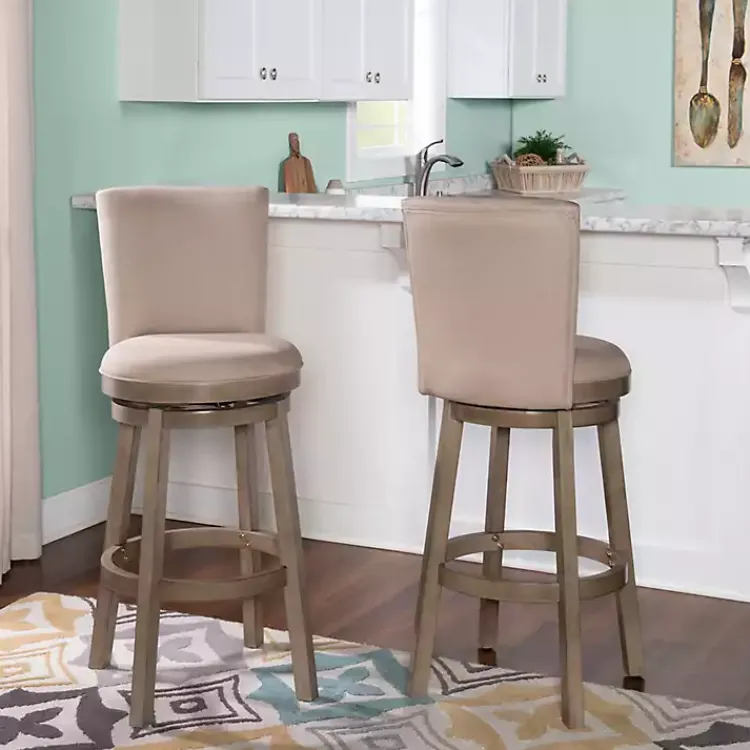 Kirklands Home Bar Stools & Counter Height Stools|Rustic Taupe Upholstered Swivel Bar Stool Tan