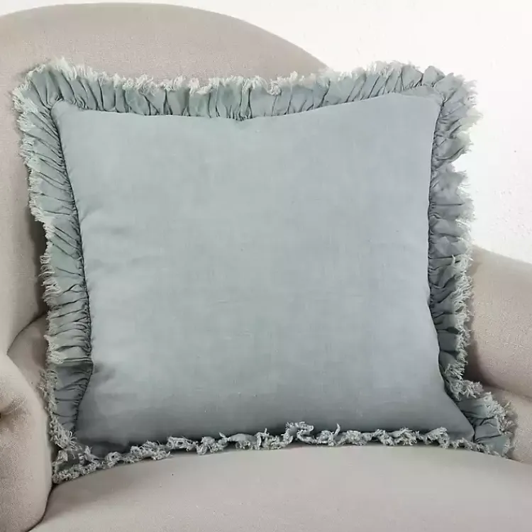 Clearance Rustic Teal Ruffled Edge Throw Pillow Pillows