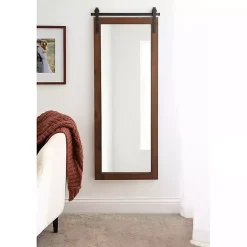 Kirklands Home Decorative Mirrors|Rustic Walnut Barn Door Wall Mirror