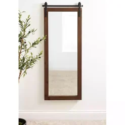 Kirklands Home Decorative Mirrors|Rustic Walnut Barn Door Wall Mirror