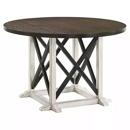 Kirklands Home Dining Tables|Rustic White & Oak Wood Round Dining Table Brown