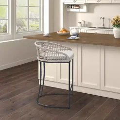 Kirklands Home Bar Stools & Counter Height Stools|Rustic Woven Rope Back Counter Stool White