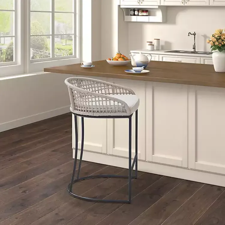 Kirklands Home Bar Stools & Counter Height Stools|Rustic Woven Rope Back Counter Stool White