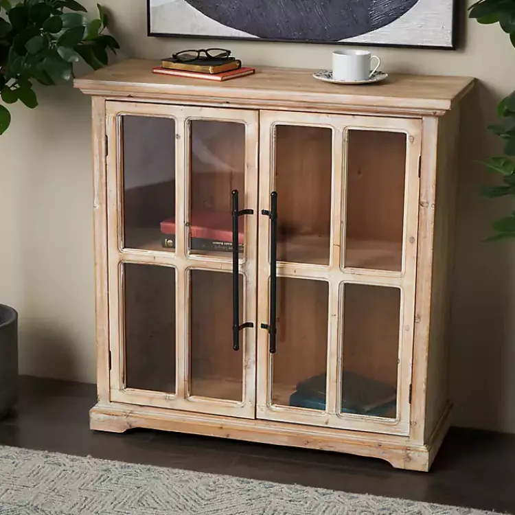 Kirklands Home Cabinets & Sideboards|Rustic Wood and Glass 2-Door Cabinet Tan