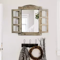 Kirklands Home Decorative Mirrors|Rustic Wooden Dual Window Shutter Wall Mirror
