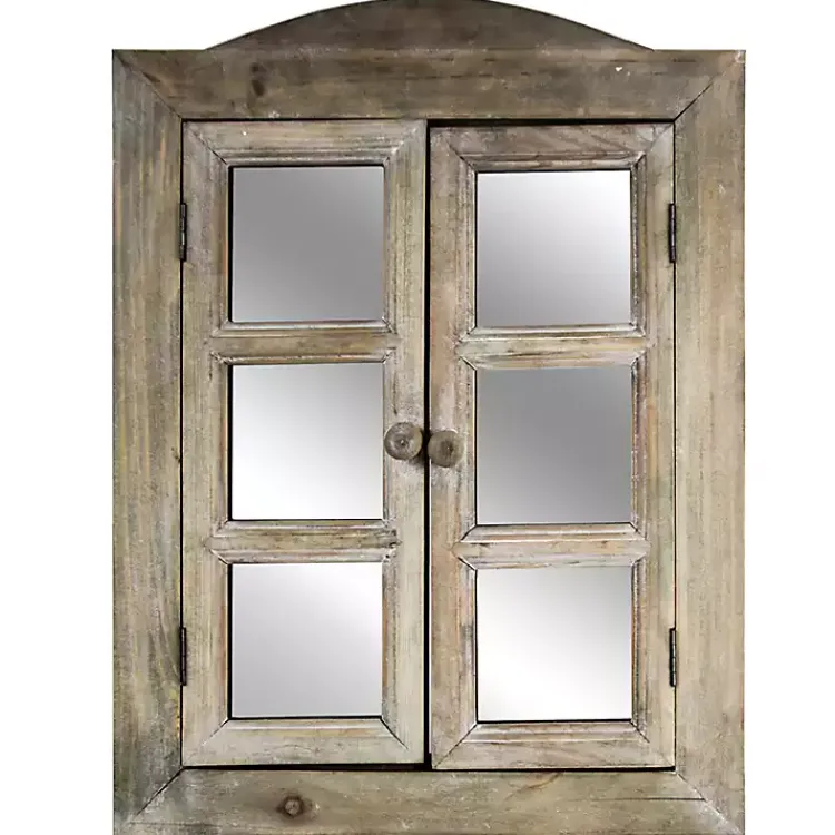 Kirklands Home Decorative Mirrors|Rustic Wooden Dual Window Shutter Wall Mirror
