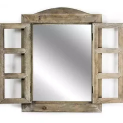 Kirklands Home Decorative Mirrors|Rustic Wooden Dual Window Shutter Wall Mirror