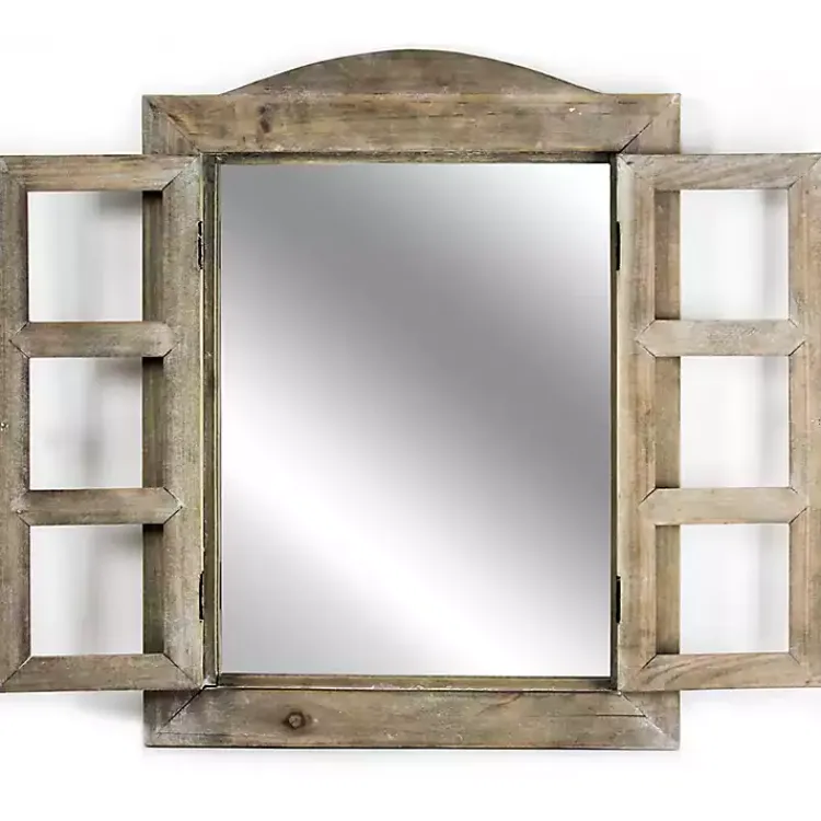 Kirklands Home Decorative Mirrors|Rustic Wooden Dual Window Shutter Wall Mirror