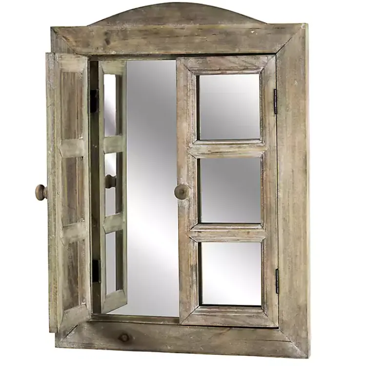 Kirklands Home Decorative Mirrors|Rustic Wooden Dual Window Shutter Wall Mirror