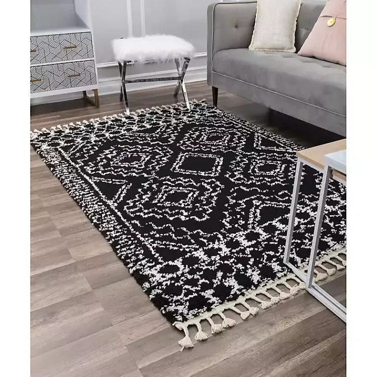 Kirklands Home Area Rugs|Sable and White Moon Area Rug, 5x7 Black