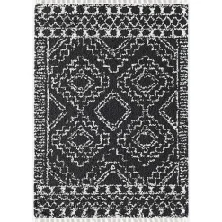 Kirklands Home Area Rugs|Sable and White Moon Accent Rug, 2x8 Black