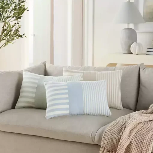 Best Sage Asymmetrical Stripes Lumbar Pillow Pillows