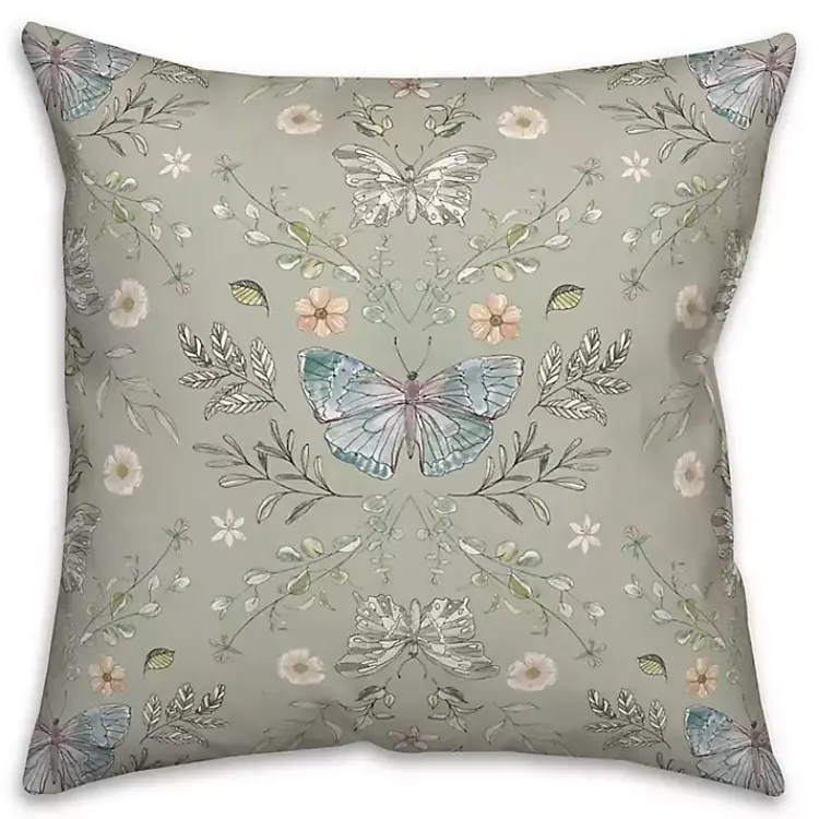 Discount Sage Botanical Butterfly Throw Pillow Pillows