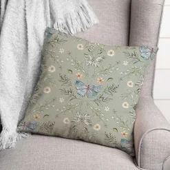 Discount Sage Botanical Butterfly Throw Pillow Pillows