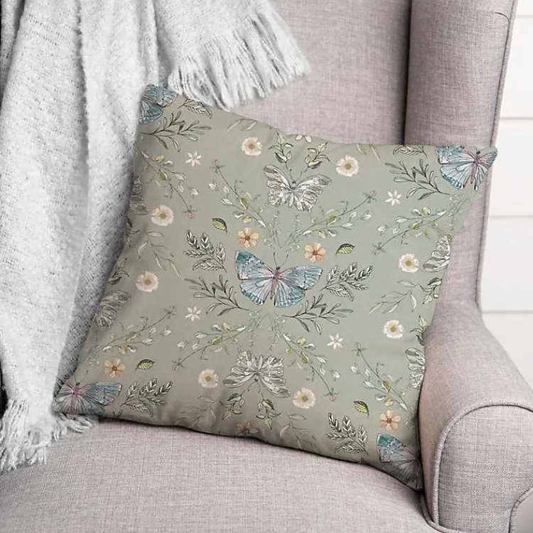 Discount Sage Botanical Butterfly Throw Pillow Pillows