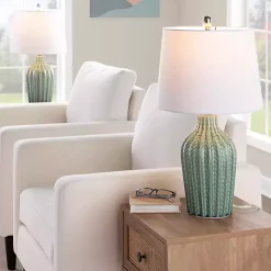 Kirklands Home Table Lamps|Sage Ceramic Chevron Table Lamps, Set of 2 White