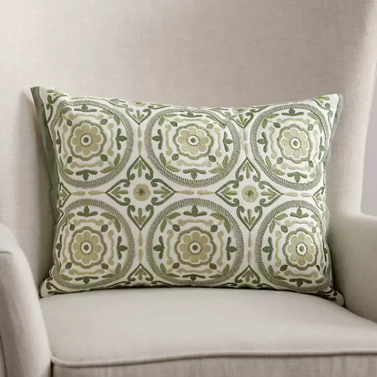 Discount Sage Embroidered Medallion Lumbar Pillow Pillows