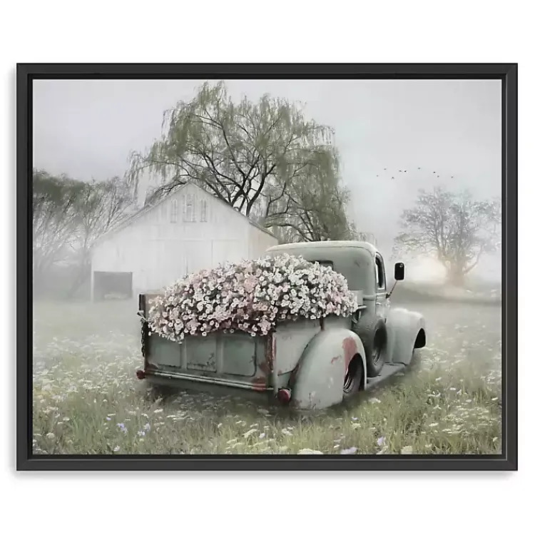 Kirklands Home Canvas Art|Sage Flower Truck Framed Giclee Canvas Art Print Green