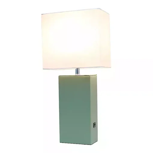 Kirklands Home Table Lamps|Sage Leather Charging Table Lamp Green