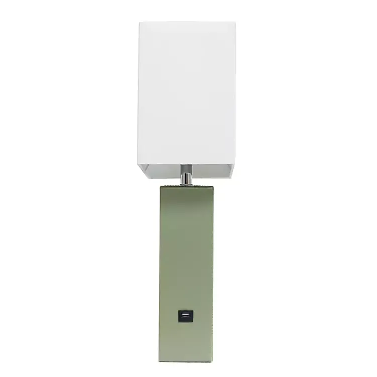 Kirklands Home Table Lamps|Sage Leather Charging Table Lamp Green