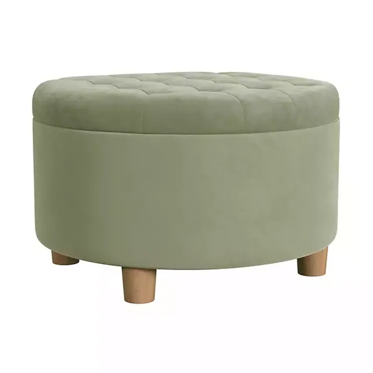 Kirklands Home Benches & Ottomans|Sage Round Velvet Tufted Storage Ottoman Green